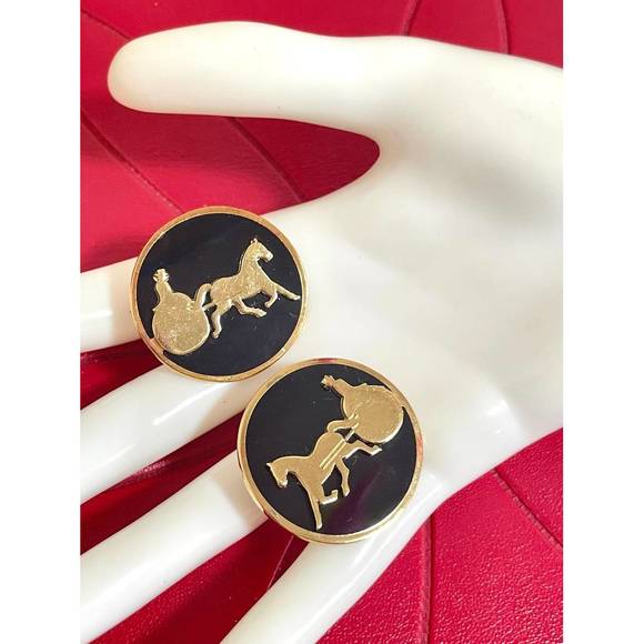 Celine Jewelry Celine Vintage Golden Round Earrings With Its Iconic Carriage Logo Poshmark
